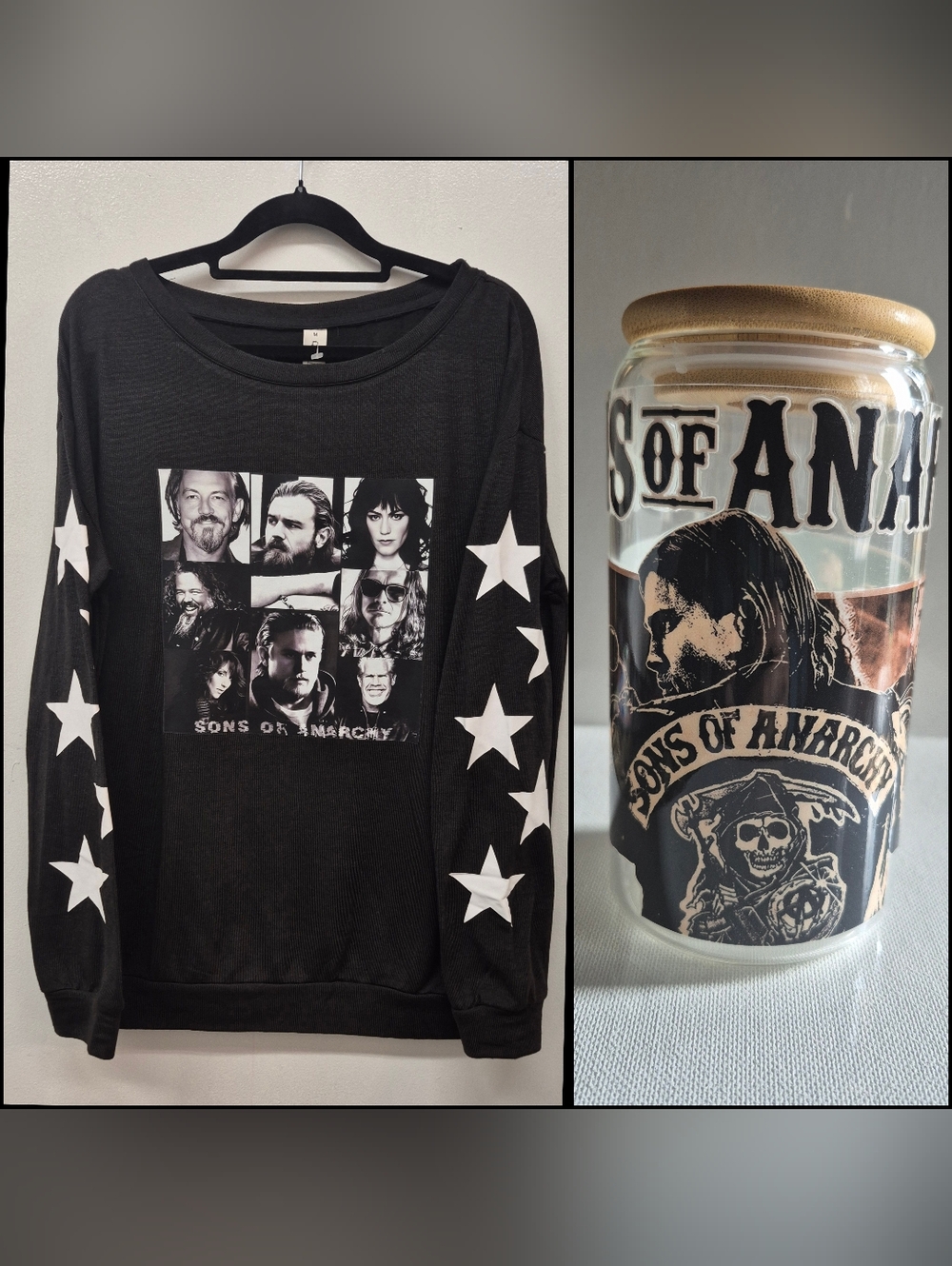 Sons Of Anarchy Star Sleeves shirt ➕️ Glass Tumbler Lid Straw Custom Designs